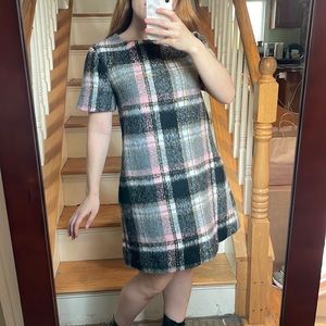 Line + Dot Boxy Plaid Cap Sleeve Dress